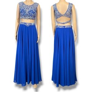 Vintage Elizabeth K Elegant Blue Embellished Prom Dress Evening Gown